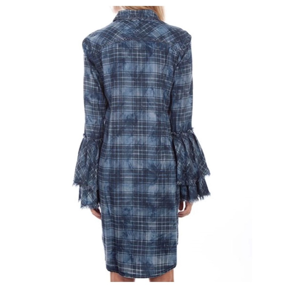 Rodeo Ready! Ryan Michael Women's Indigo Plaid Tiered Sleeve Dress in Size XL. - Picture 5 of 12